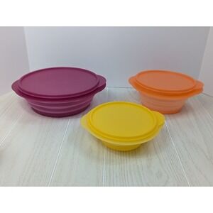 Tupperware 3 Bowl Flat Out collapsible set 5452 5453 5570 3c 4c 8 1/4 cup